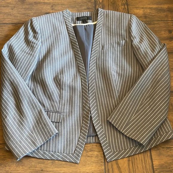 J.Crew Womens Drop Waist Pinstripe Gray Work Wool Dress and Jacket sz 4 - Picture 12 of 16